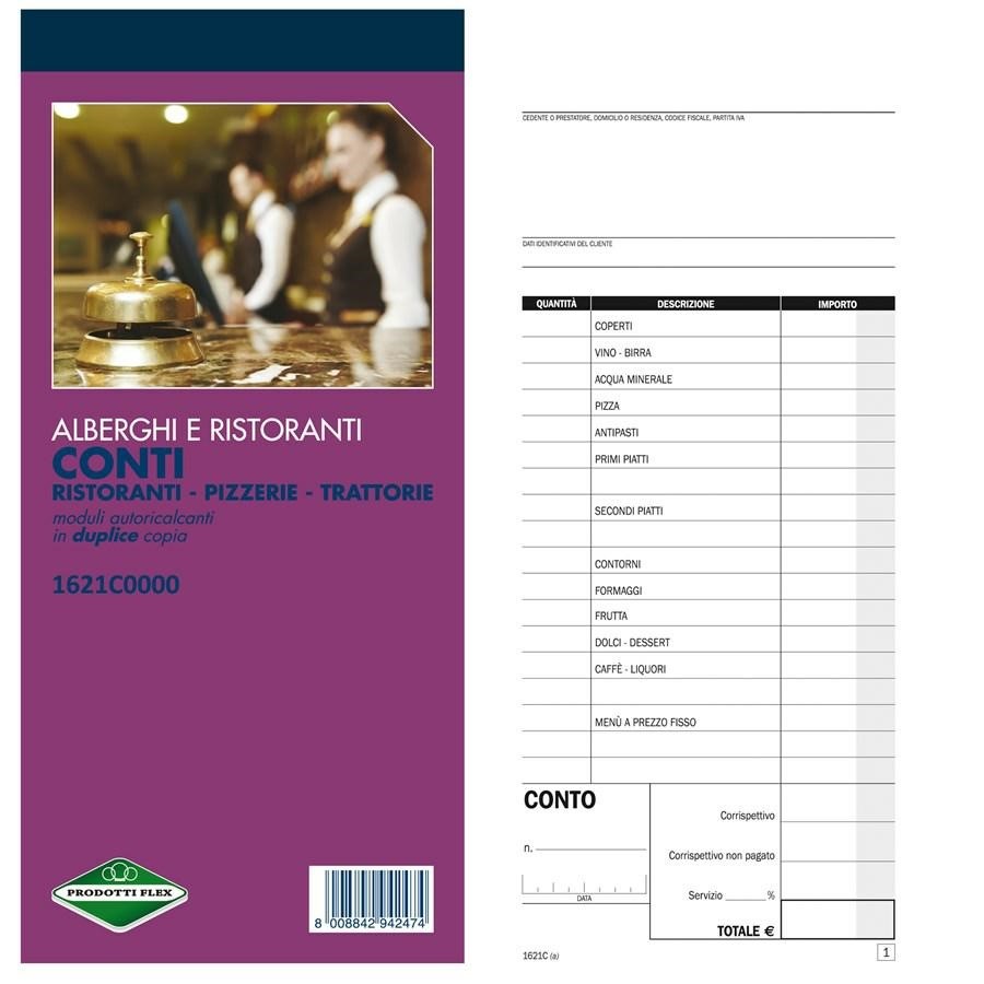 Blocco CONTI RISTORANTI-PIZZERIE-TRATTORIEmm230x99 Autocopiante FLEX
