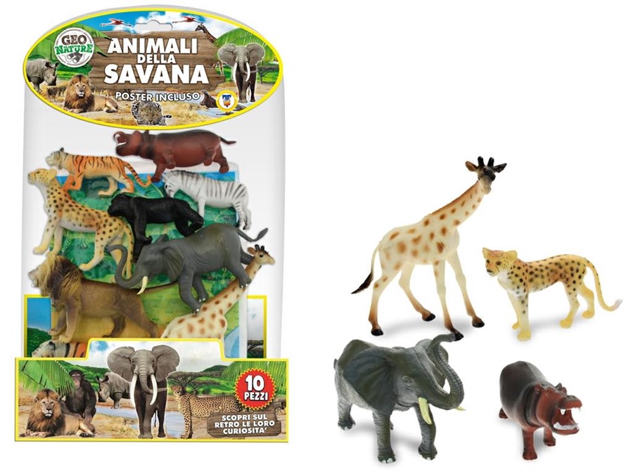 GEO NATURE - ANIMALI SAVANA RIGIDI 10PZ CON POSTER
