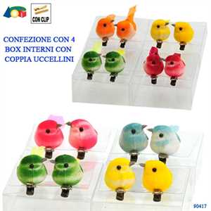 CONFEZIONE TRASP. CON 4 CONFEZIONE DA 2 UCCELLINI CON CLIP