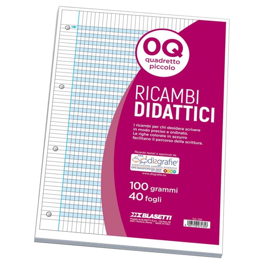 RICAMBI DISGRAFICI QUADRETTO 0,5CM(0Q) A4 100GR 40F 7435