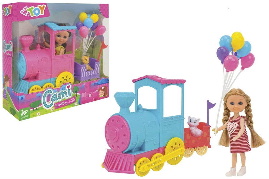 BAMBOLINA CON TRENINO/GATTO/PALLONCINI