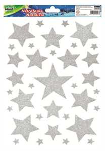 VETROFANIE NATALIZIE STELLE ORO E ARGENTO MERRY CHRISTMAS