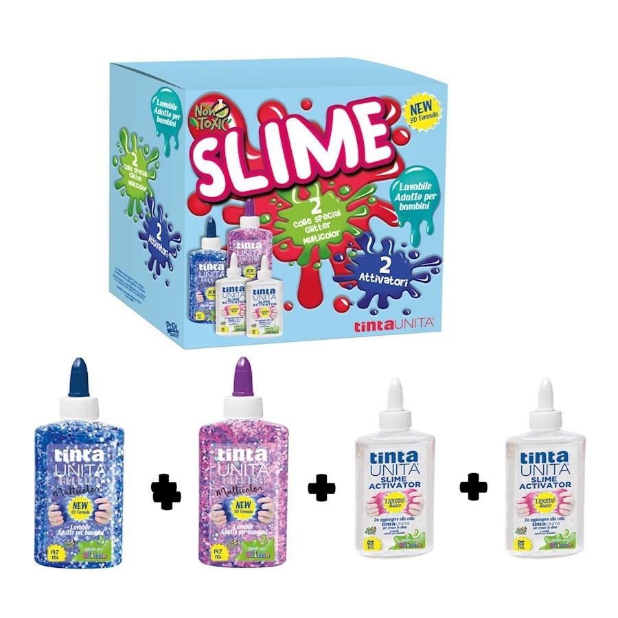 SLIME SET 2 FLACONI 147ML+2 ATTIVATORI GLITTER MULTICOLOR TINTAUNITA