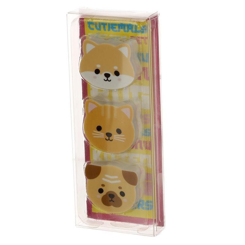 SET DI 3 GOMME DA CANCELLARE - CARLINO,GATTO,CANE SHIBA INU
