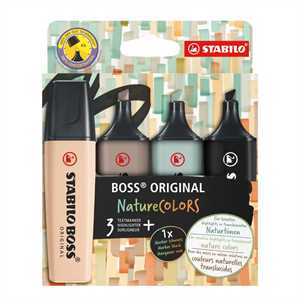 STABILO BOSS 3 COLORI NATURA(163-186-193) + 1 MARCATORE NERO