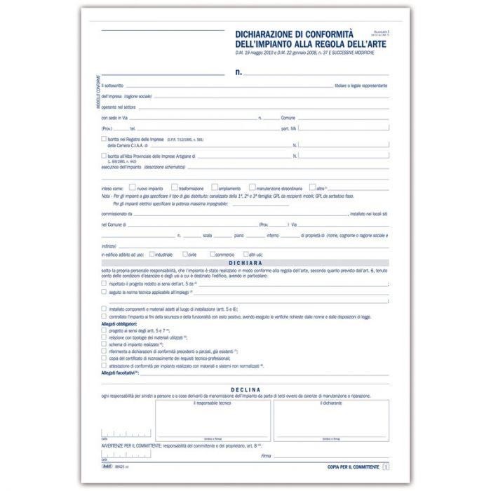 DICH.CONF.IMPIANTO REG.D'ARTE A 5 COPIE PZ.50 884250000G(18411)