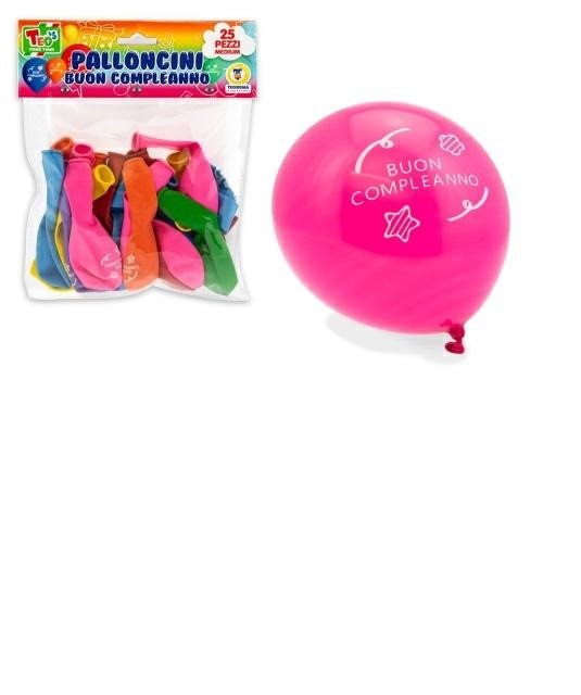 TEO'S PALLONCINI PZ.25 COLORATI BUON COMPLEANNO 25CM