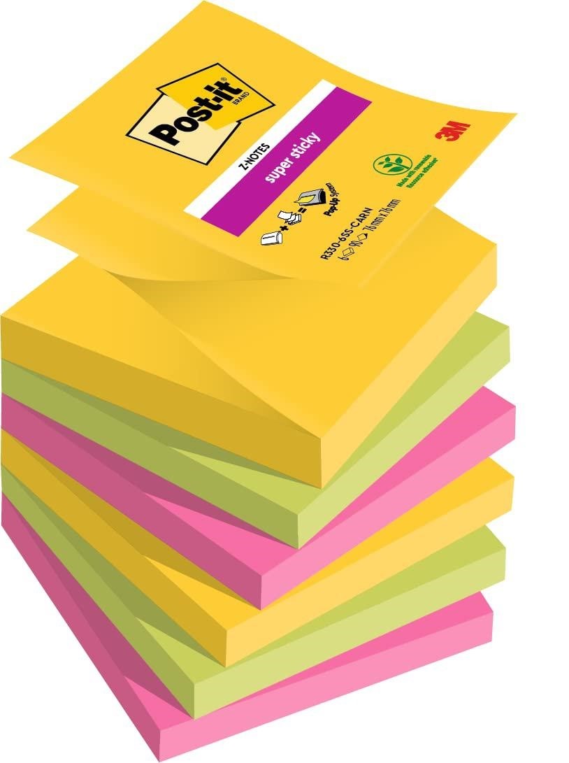 POST-IT Z-NOTE SUPER STICKY PZ6 mm76x76 CARNIVAL