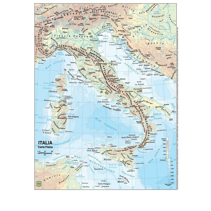 CARTINA GEOGRAFICA PLASTIFICATA ITALIA