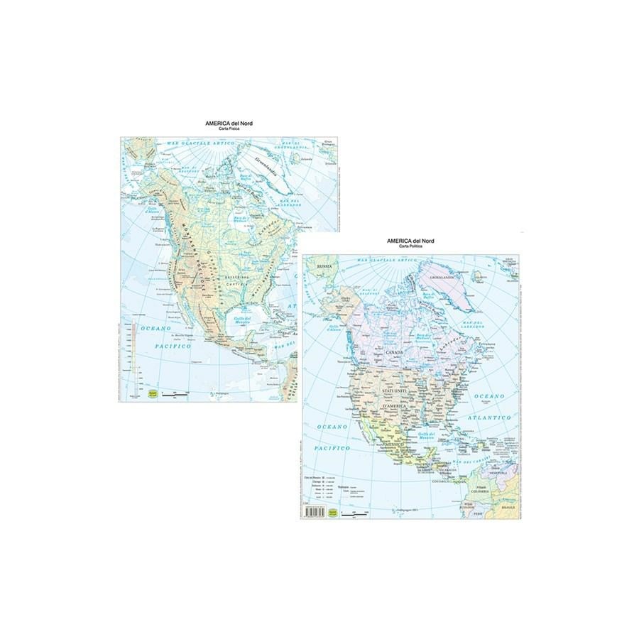 CARTINA GEOGRAFICA PLASTIFICATA AMERICA DEL NORD