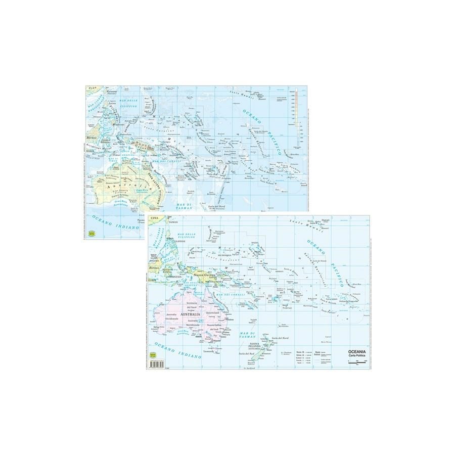CARTINA GEOGRAFICA PLASTIFICATA OCEANIA
