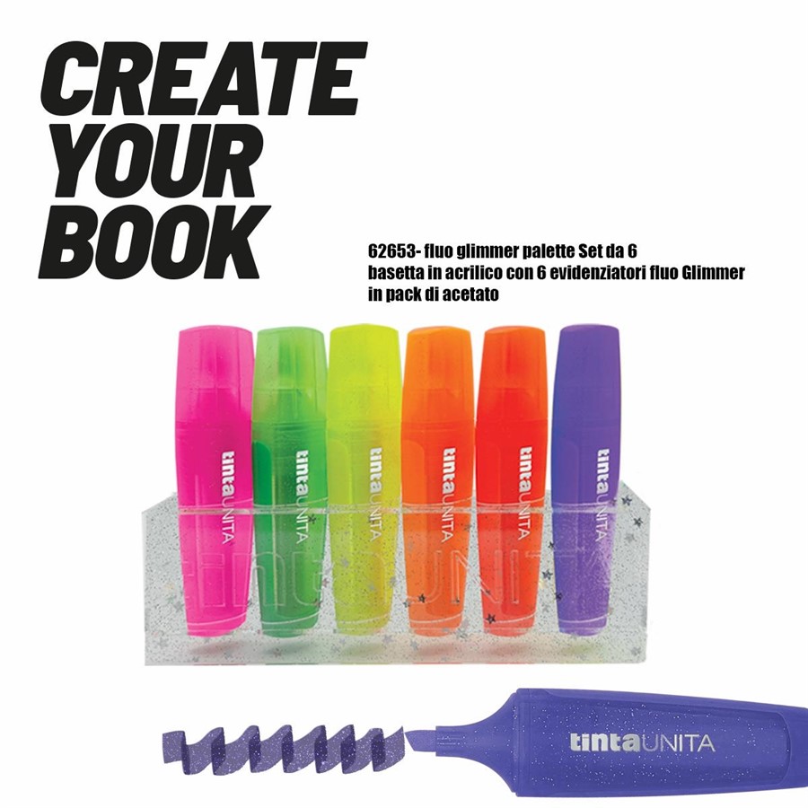 PALETTE BASETTA 6 EVIDENZIATORI FLUO GLIMMER TINTAUNITA