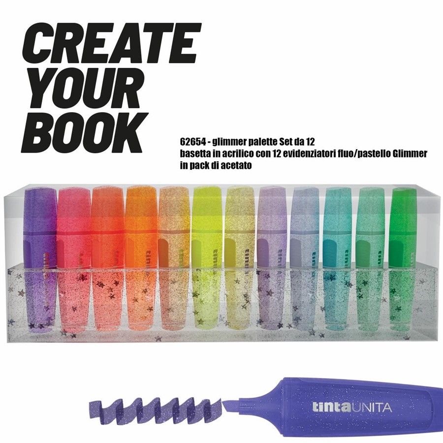 PALETTE BASETTA 12 EVIDENZIATORI FLUO/PASTEL GLIMMER TINTAUNITA