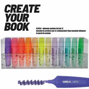 PALETTE BASETTA 12 EVIDENZIATORI FLUO/PASTEL GLIMMER TINTAUNITA
