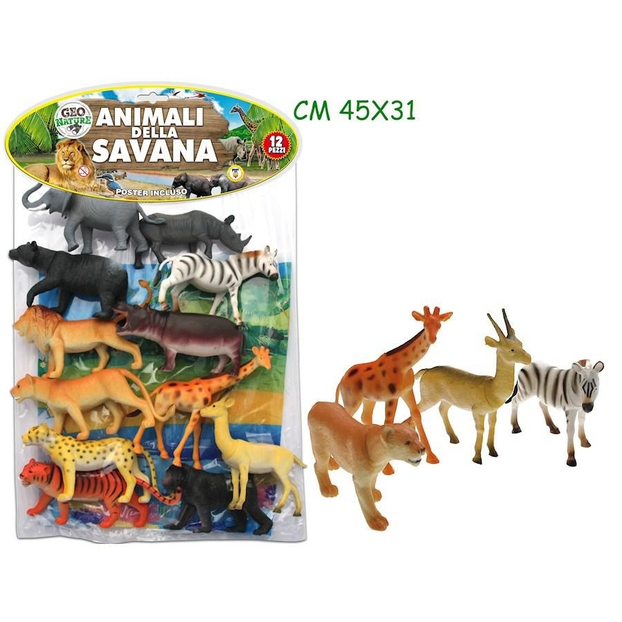ANIMALI DELLA SAVANA CON POSTER 12PZ