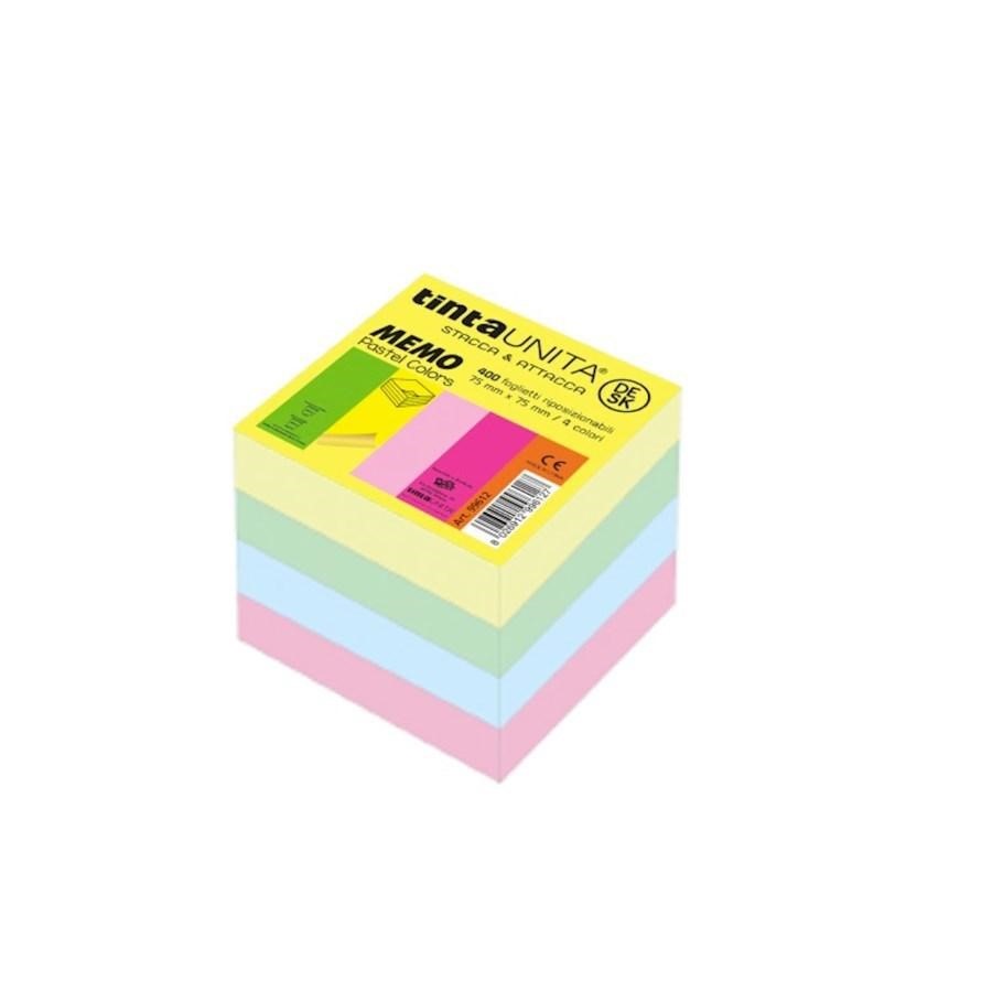 CUBO FOGLIETTI STACCA&ATTACCA 75X75 PASTEL ASS.400FF TintaUNITA DESK