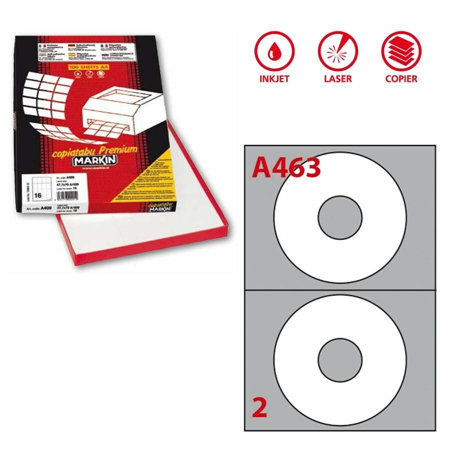 Etichette Copy Laser A4 0mm117per CD(A463) Foro Grande f100