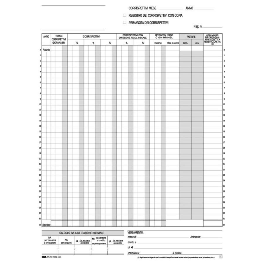 Registro Prima Nota IVA corrispet.25x2 autoricalcante