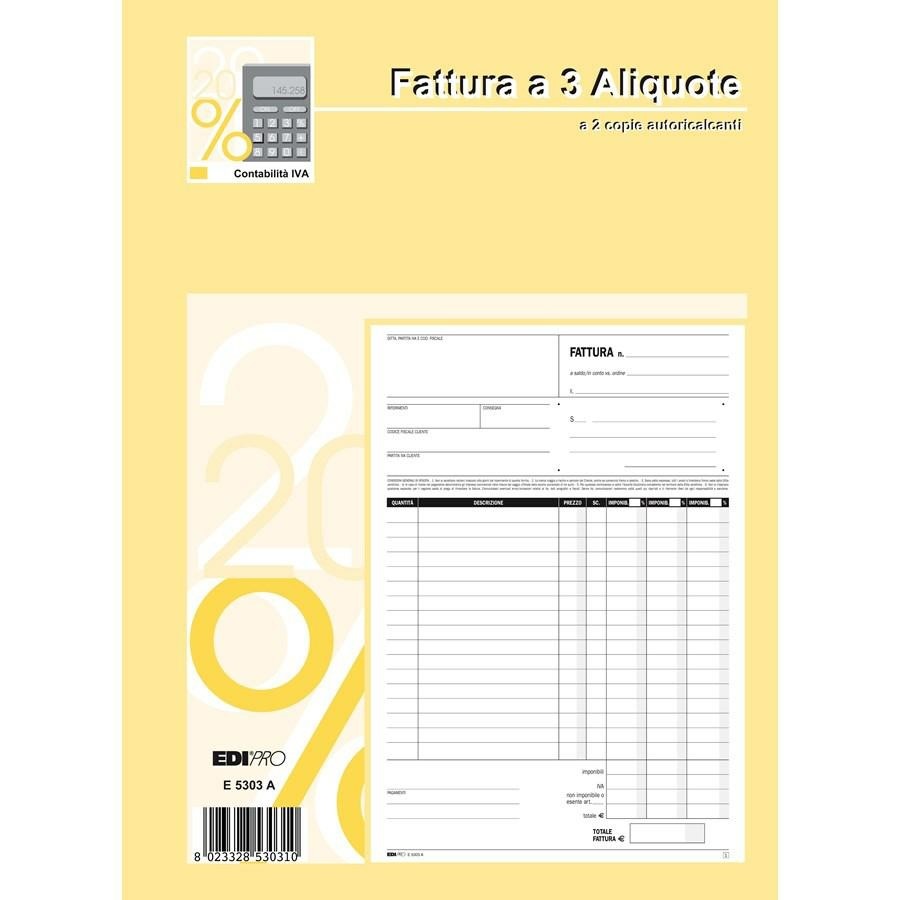 Blocco Fatture cm21x29 3 Aliquote 2 COPIE
