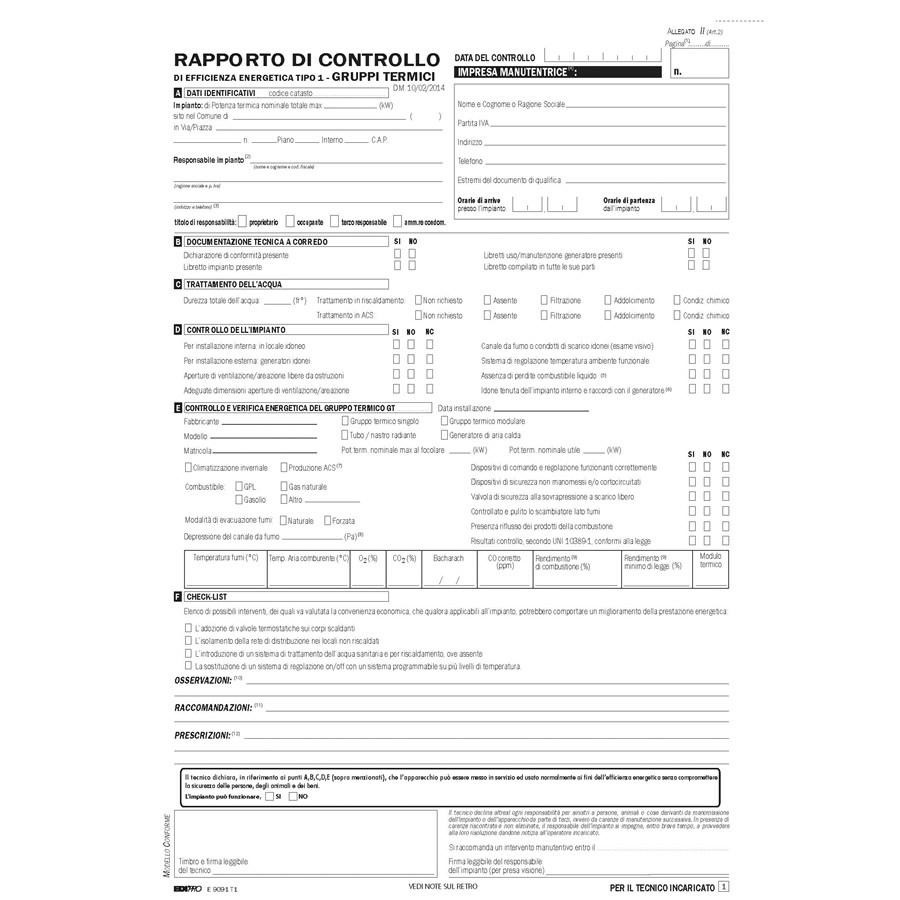 RAPPORTO DI CONTROLLO DI EFFICIENZA ENER TIPO 1 GRUPPI TERMICI EDIPRO
